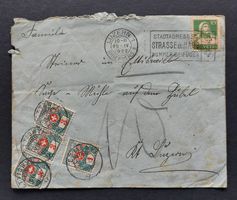 Brief 1922, mit Tellbrustbild 10 Rp. + 4 Portomarken