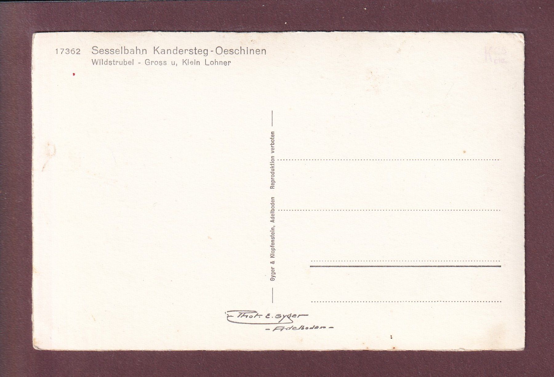 Ansichtskarten: Sesselbahn KANDERSTEG-OESCHINEN – Gebraucht aus Pully von nicecards 1