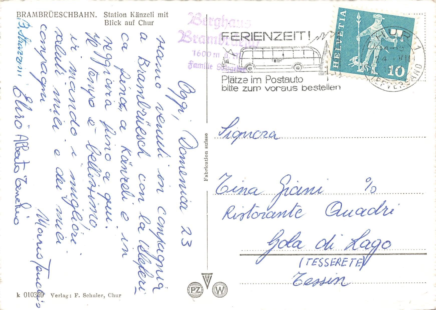Cartoline postali: Chur GR Brambüeschbahn funivia panorama G – Usato da Biasca venduto da Blenio71 1