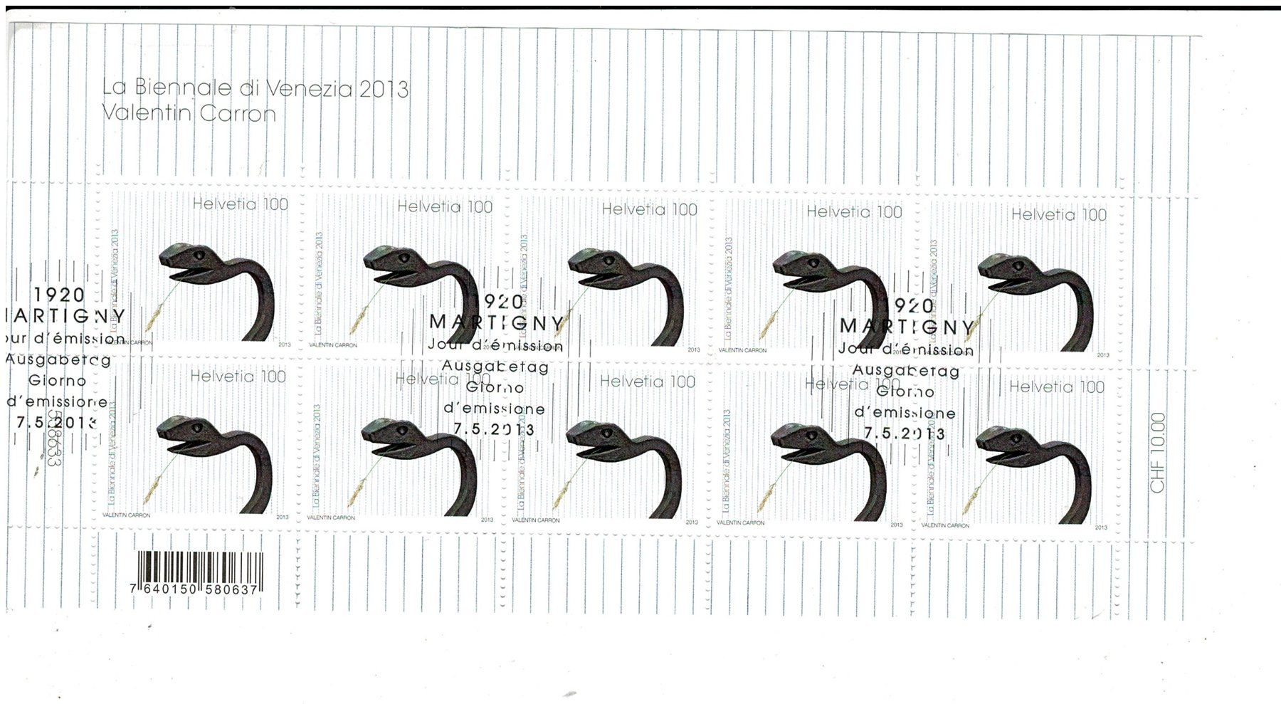 Tutti i francobolli: Biennale 2013 1 KB ET Martigny – Usato da Lausanne venduto da Whorvath