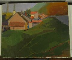 Jean Mercier Landschaft mit Häusern Oel auf Leinen