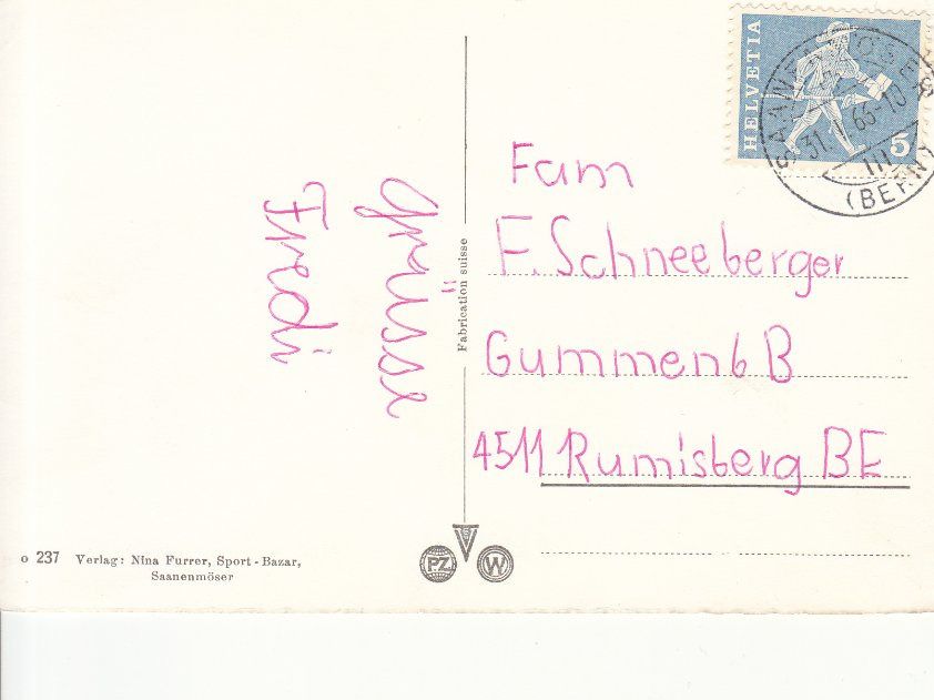 Cartoline postali: Saanenmöser 1966 – Usato da Bürglen TG venduto da StampGraf 1