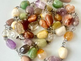 Edelsteinkette 110 cm Amethyst Rutilquarz Jade & mehr Unikat