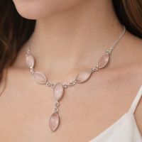 Rosenquarz Collier Kette Sterlingsilber Halskette Silber 925
