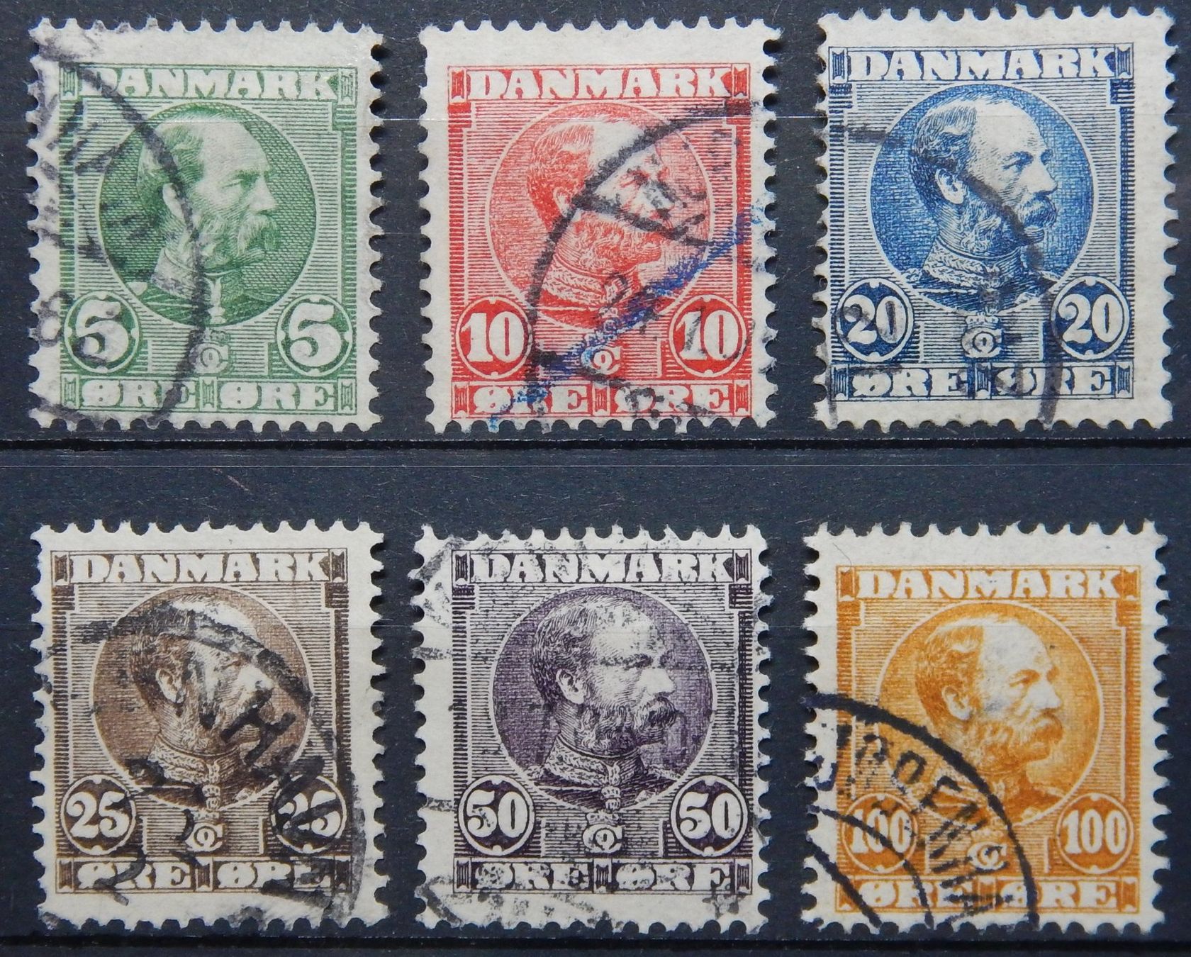 Tutti i francobolli: Dänemark Kat. 47-52 gest. 1904 Kat. 85 Euro – Usato da Zürich venduto da Muehlekauf