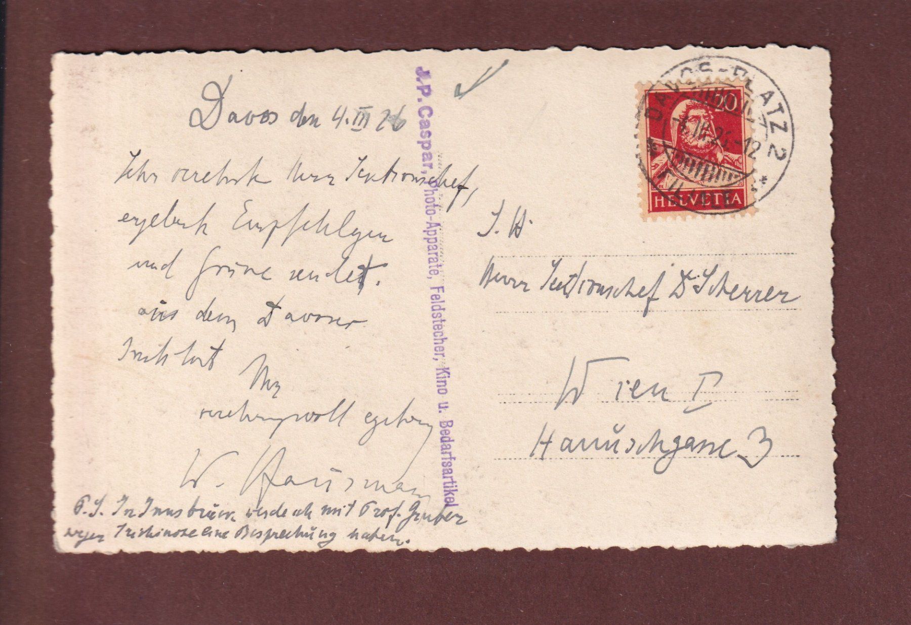 Cartoline postali: DAVOS - Forschungsinstitut - 1926 – Usato da Pully venduto da nicecards 1