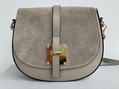 Taupe echtleder Umhängetasche Crossbody, made in Italy, top