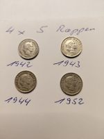 4x 5 Rappen 1942, 43, 44 und 1952