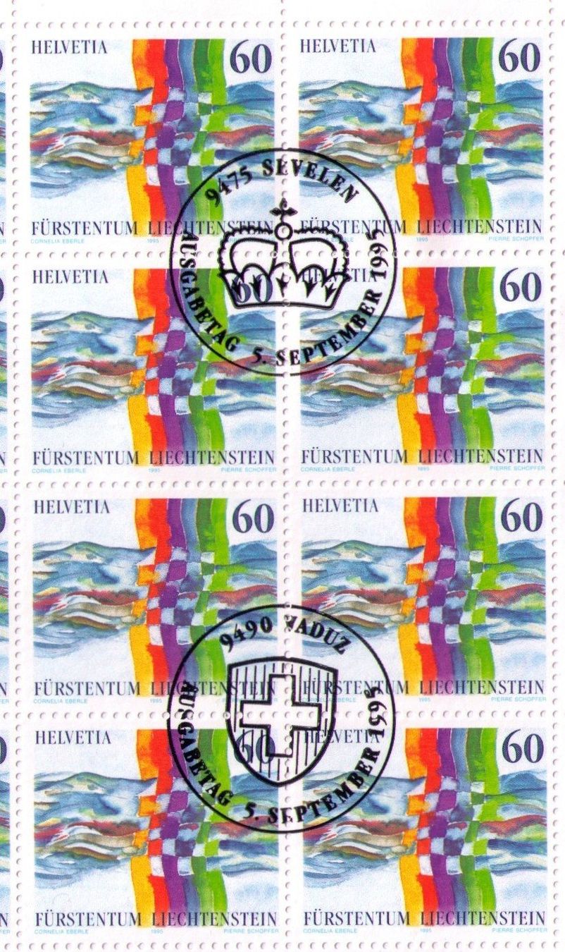 Alle Briefmarken: 1995_886_GEMEINSCHAFTSAUSGABE CH-FL_Bogen-FDC_2 versch. O !! – Neu (gemäss Beschreibung) aus Marthalen von Ch_quality 1