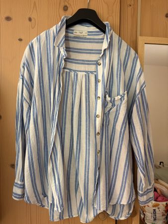 Light Blue Stripe Oversized Shirt — Summer Ready — Size M
