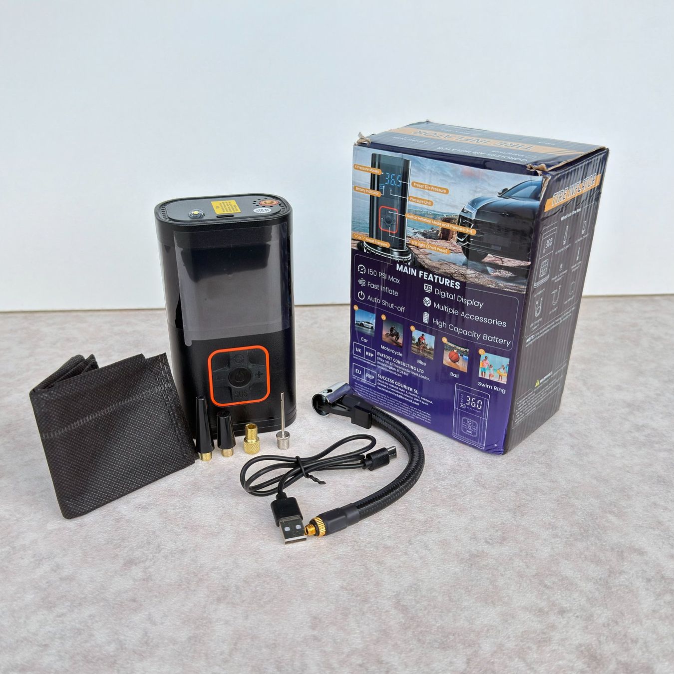 Pumpen: Gonfleur de pneus portable 150 PSI, pour voiture, vélo, m... – Neu und originalverpackt aus Thônex von BrYu 4