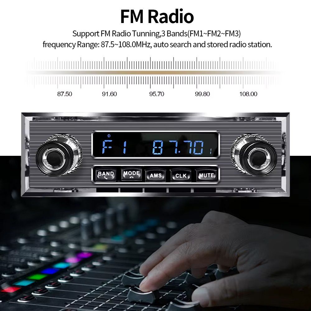 Tutti pezzi di ricambio auto: Retro Autoradio Oldtimer 1 DIN Bluetooth Internet Radio USB – Nuovo e nell'imballaggio originale da Chiasso venduto da online.shop 5
