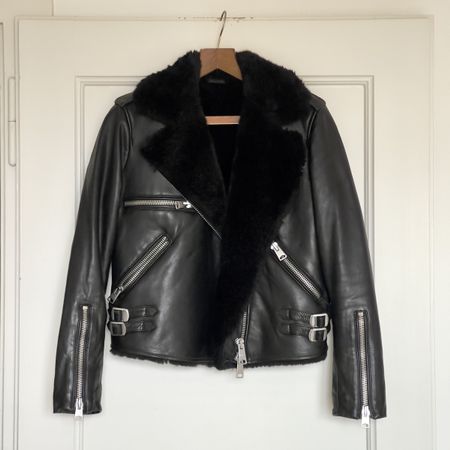 ALLSAINTS Damen Lederjacke Lammfell Schwarz Grösse 38