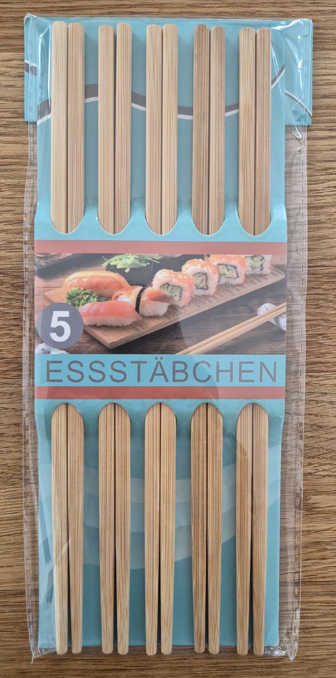 Set di posate: 5 Paar Essstäbchen aus Bambus neu & originalverpackt – Nuovo e nell'imballaggio originale da Biberist venduto da River