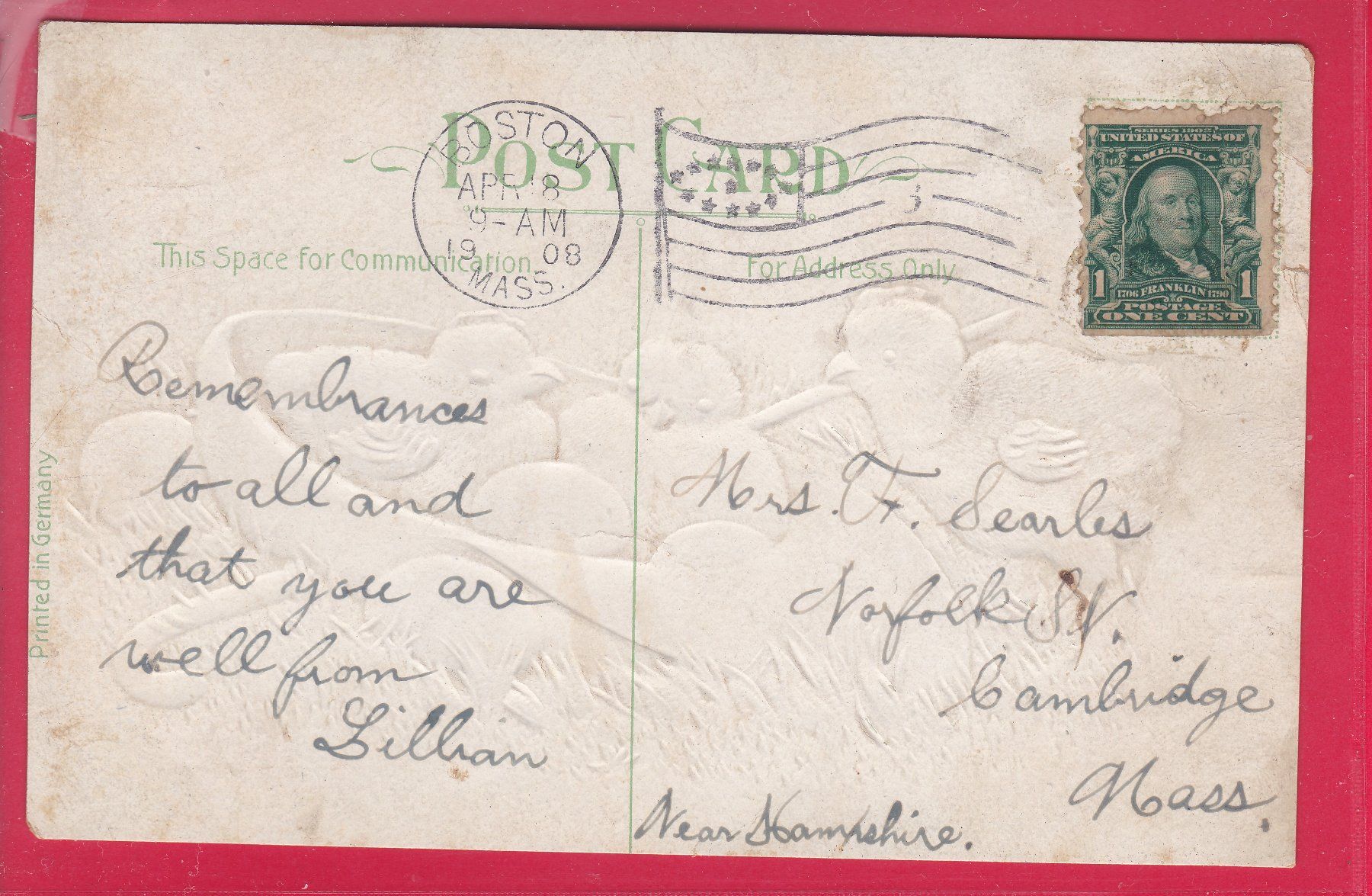 Cartoline postali: PRÄGEKARTE, 8.4.1908, EASTER GREETINGS – Usato da Oberrieden venduto da Gebirgsstelze 1