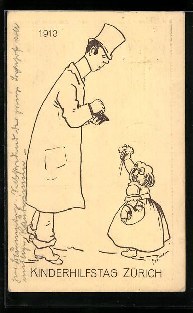 Ansichtskarten: Zürich, Kinderhilfstag 1913, Mann kauft – Gebraucht aus Berlin von bartko-reher