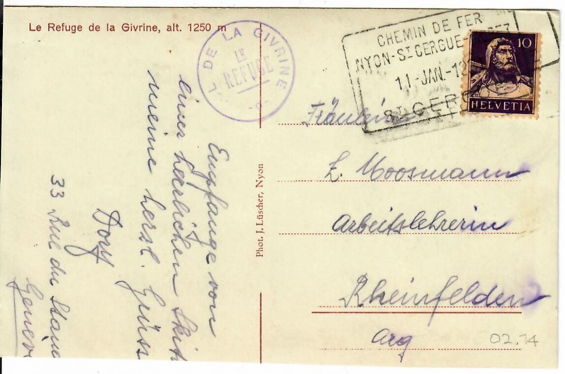 Cartoline postali: Le Refuge de la Givrine 1931 - Bahnpost – Usato da Hochdorf venduto da Ziegel-16 1