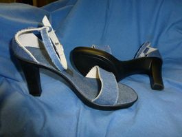 Jeans-Leder-Sandale High Heel Gr. 39