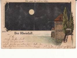 Rheinfall 1898 mit Stabstempel Luzern, Gesicht im Mond