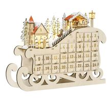 Adventskalender Schlitten zum Befüllen mit LED, Holz