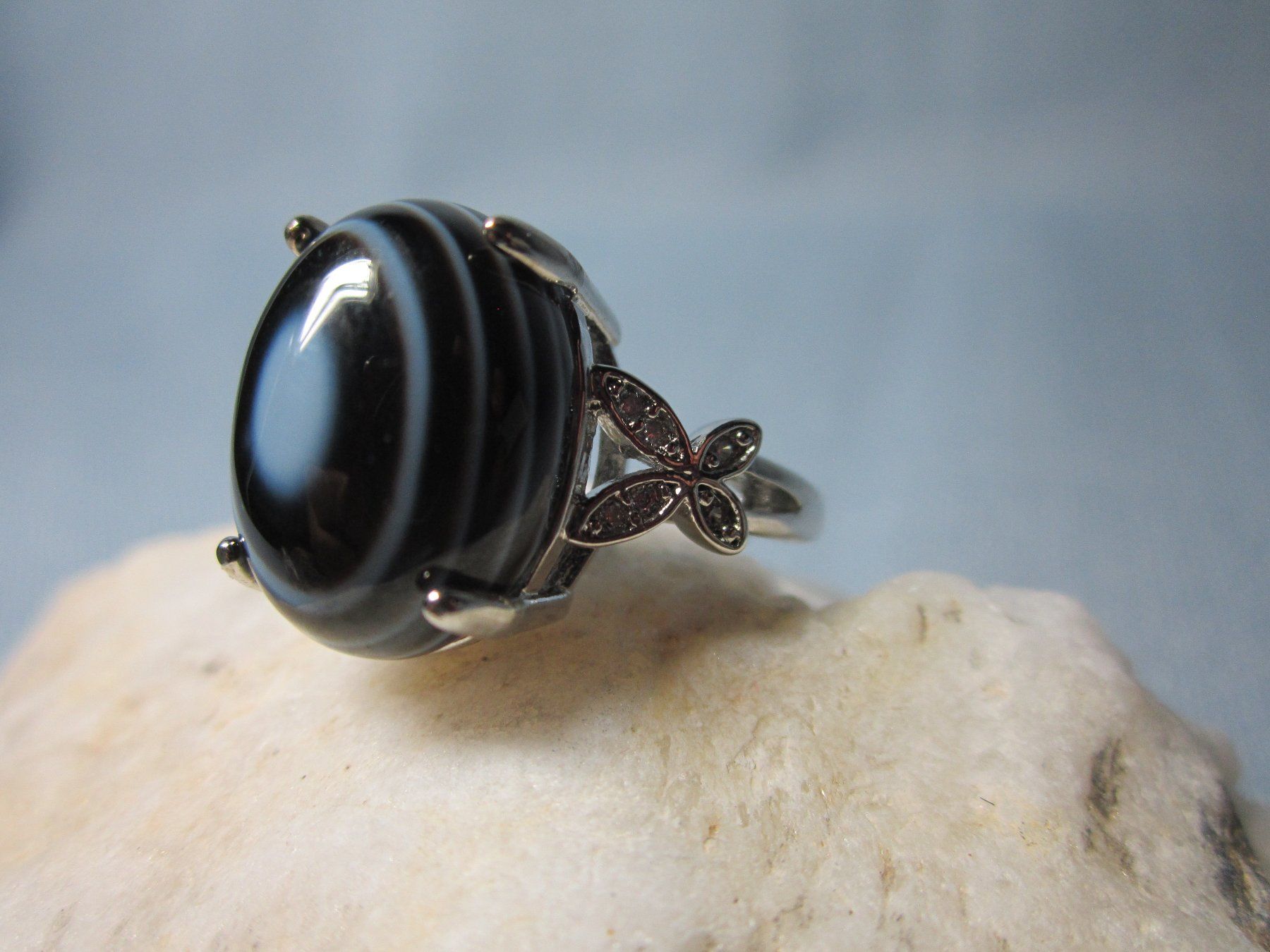 Ringe: Heilstein 925 Silberring: Schwarzer Achat gestreift – Neu und originalverpackt aus Laax GR von krippenfiguren-laax 3