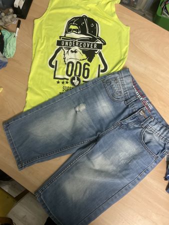 Sommer Set: Top Neon & Jeans-Bermudas, Gr. 146 Top!