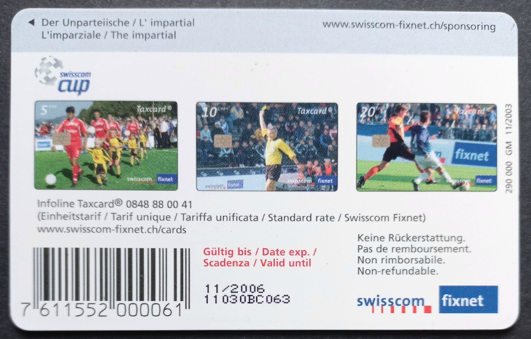 Swisscom Schede telefoniche: Taxcard - Der Unparteiische - CH – Usato da Niederuzwil venduto da lubimaja 1