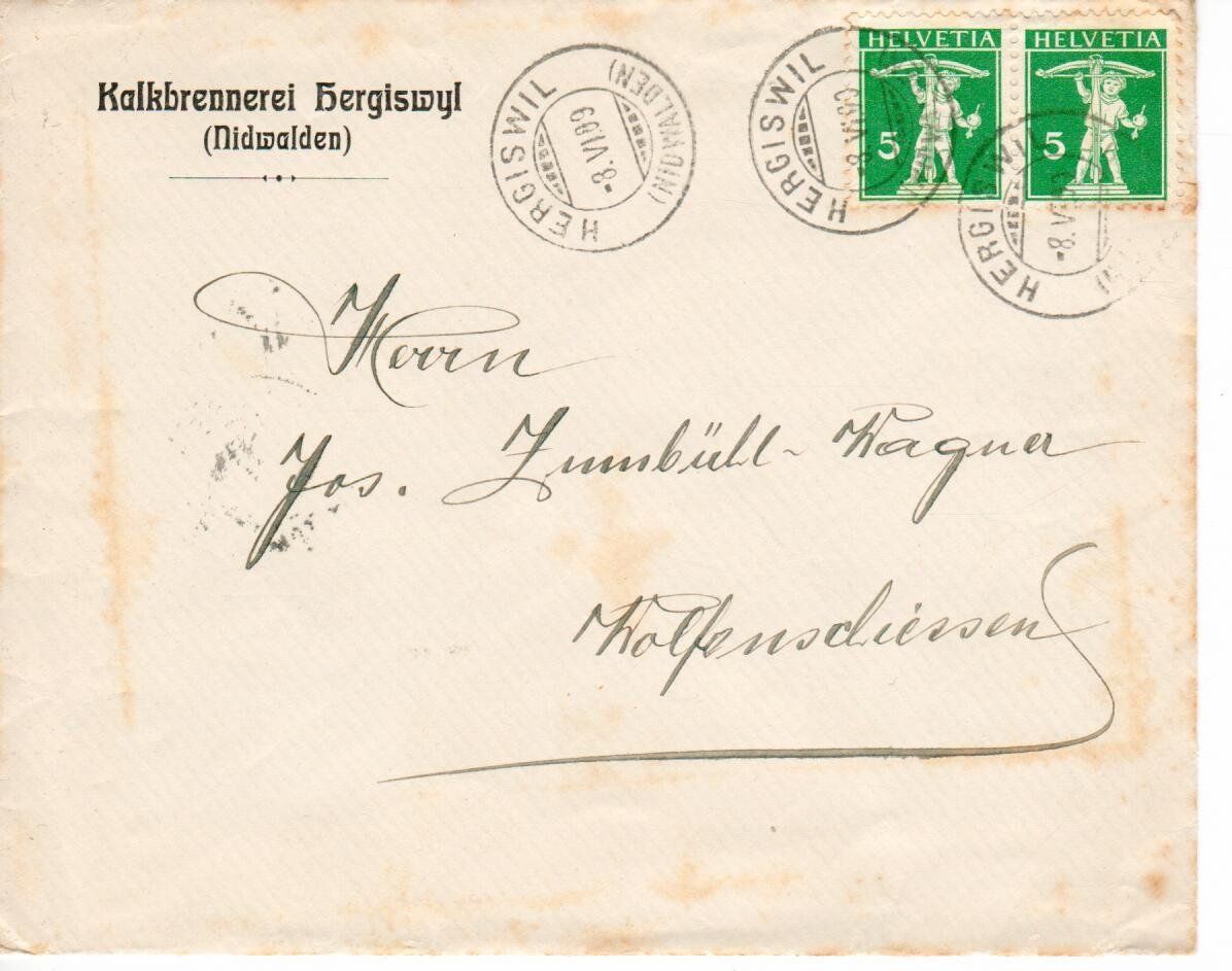 Alle Briefmarken: Brief Hergiswil NW 1909 – Gebraucht aus Wolhusen von Curver9