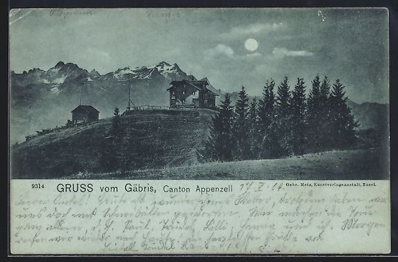 Cartoline postali: Mondschein-AK Gäbris /Appenzell, Gastha – Usato da Berlin venduto da bartko-reher