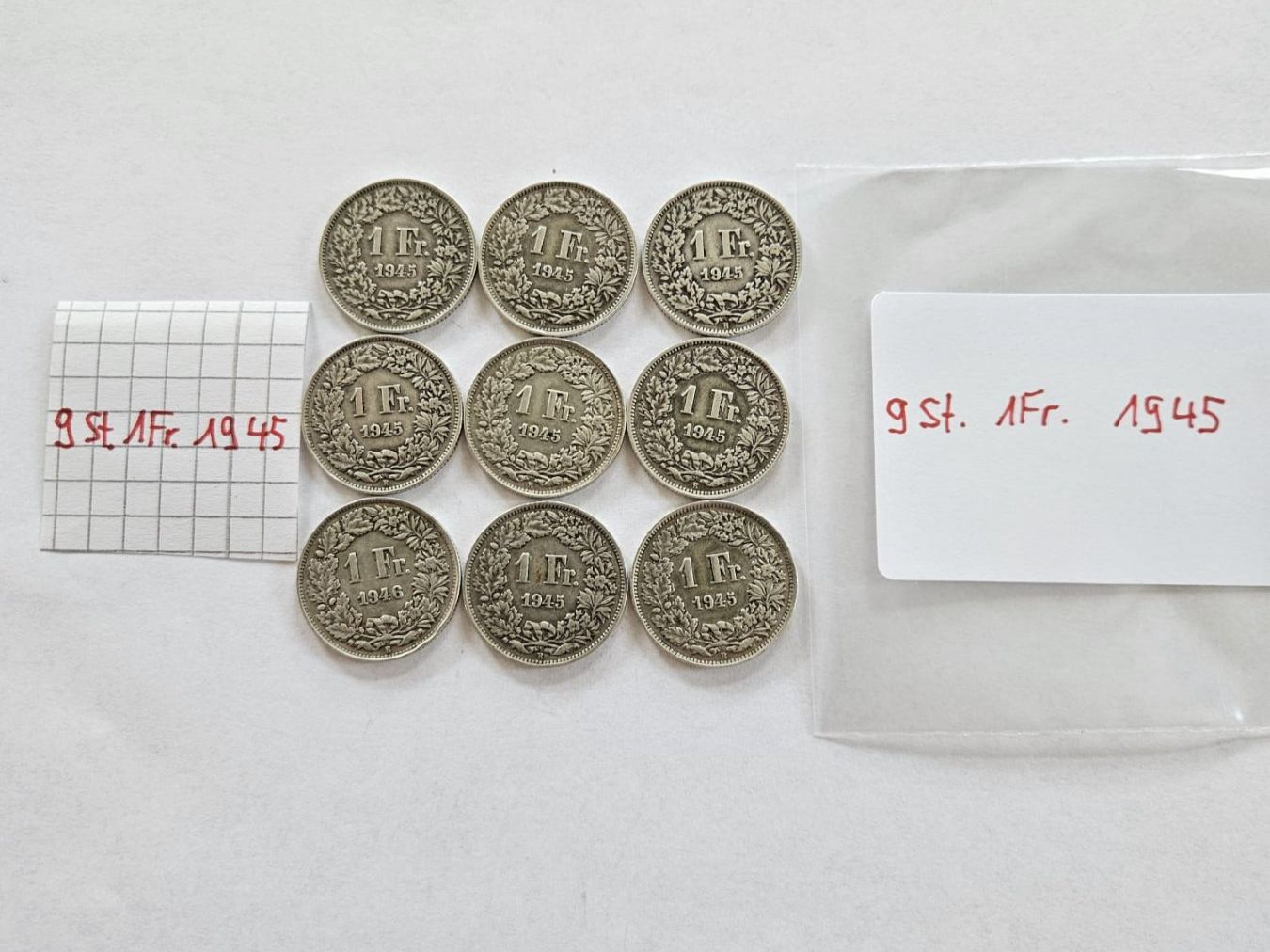Tutti le monete: Einfränkler Set 9 Stück, 1945 – Usato da Grächen venduto da Hel7890
