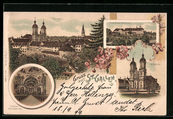 Cartes postales: Litho St. Gallen, Stiftskirche, Kloster, – D'occasion à Berlin par bartko-reher
