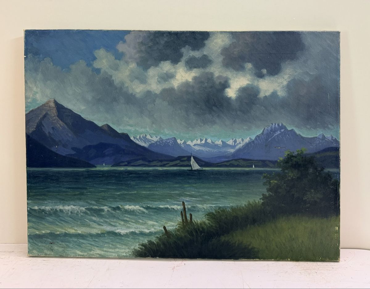 Gemälde: Gemälde See-Landschaft mit Bergen – Gebraucht aus Solothurn von NUVICO