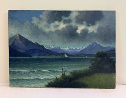 Gemälde See-Landschaft mit Bergen