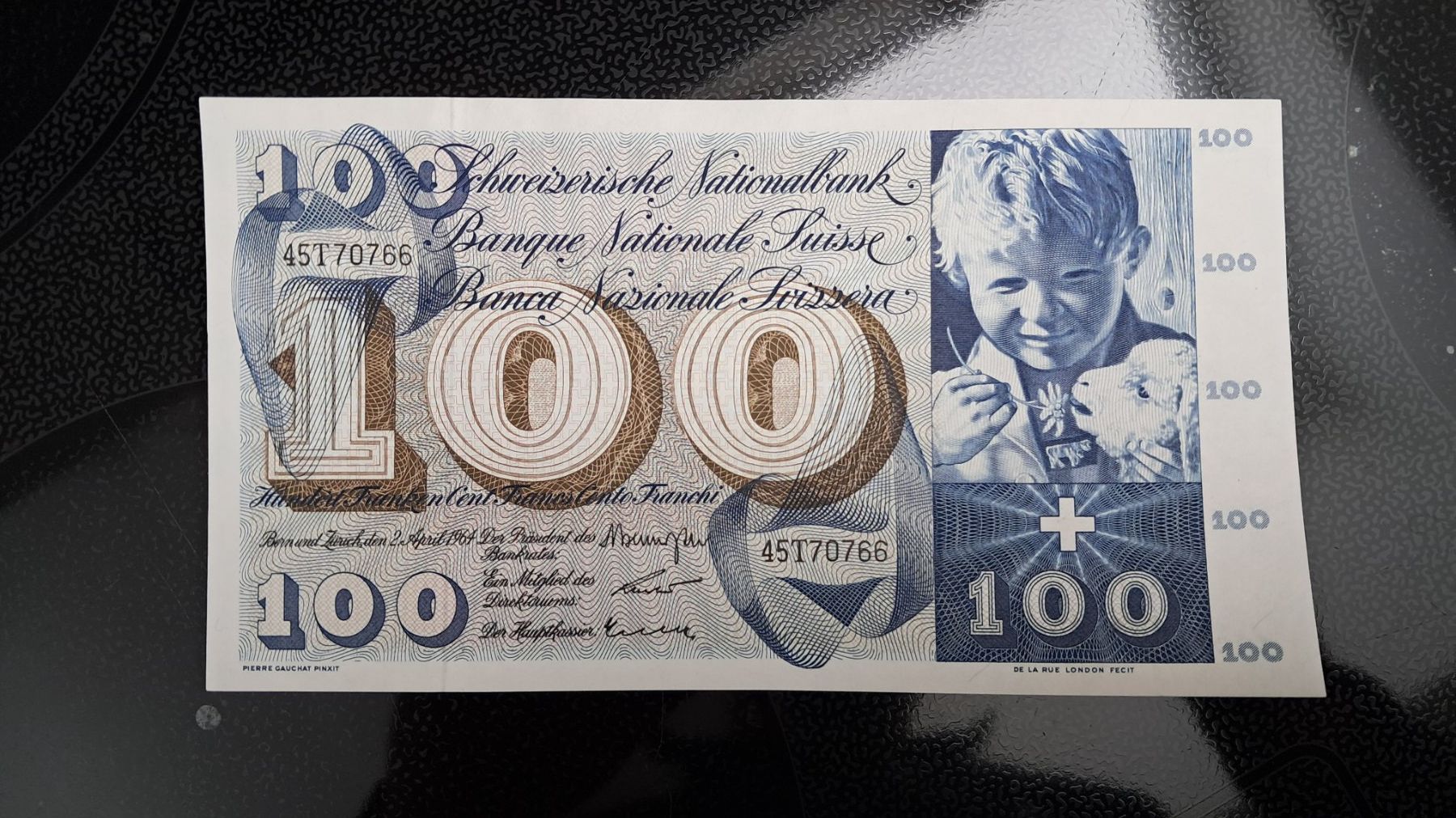 Banconote: Schweiz 100 Franken 1964 Unc – Nuovo e nell'imballaggio originale da Lufingen venduto da E-Auktion