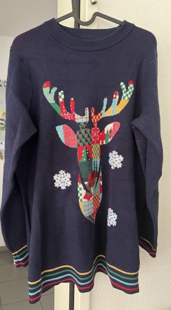 Weihnachtspullover NEXT Gr. S Hirsch blau gestreift 🦌🎄❄️