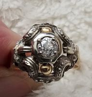 Antiker Ring Gelb-Weissgold,  750, mit Brilliant, Grösse 54