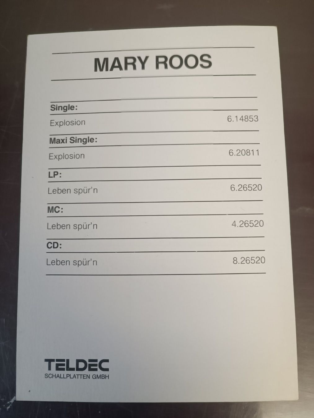 Autografi: Mary Roos - handsignierte alte Autogrammkarte – Usato da Menziken venduto da Artographs 1