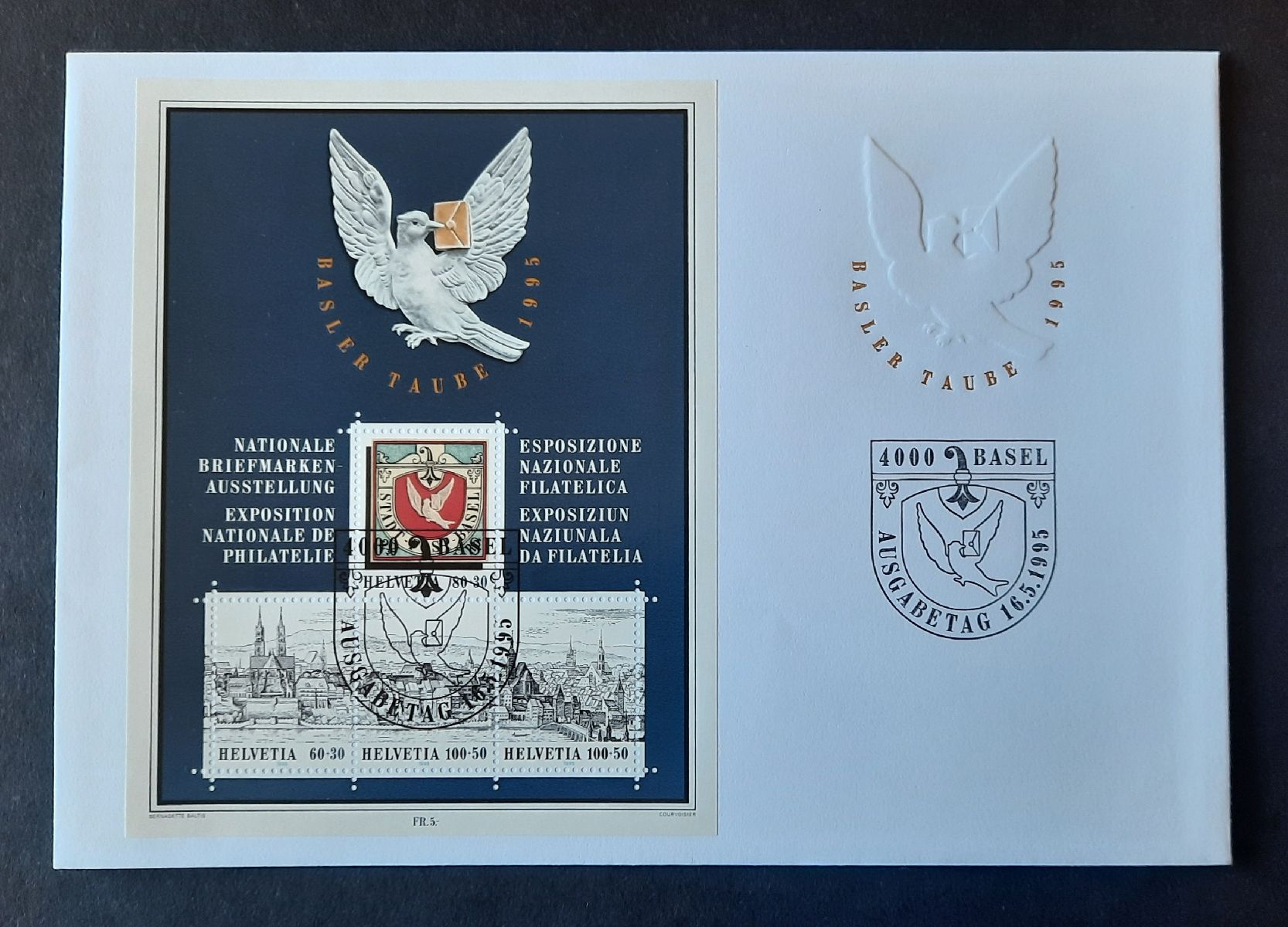 Alle Briefmarken: 8-30-6 Bloc Colombe de Bâle. FDC 16.5.95 – Gebraucht aus GENEVE von Pjeronimo