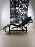 Chaiselongue  Echtleder Schwarz / Chromgestell