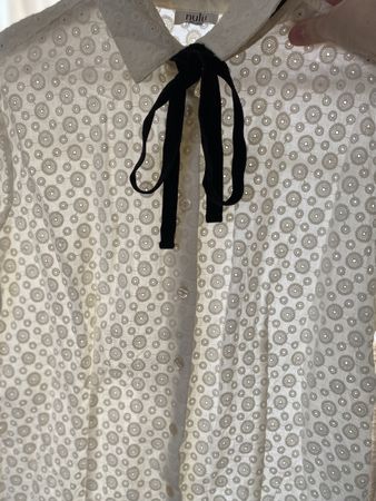 New Look Spitzenbluse Weiss Gr. 38 mit schwarzer Samtschleif