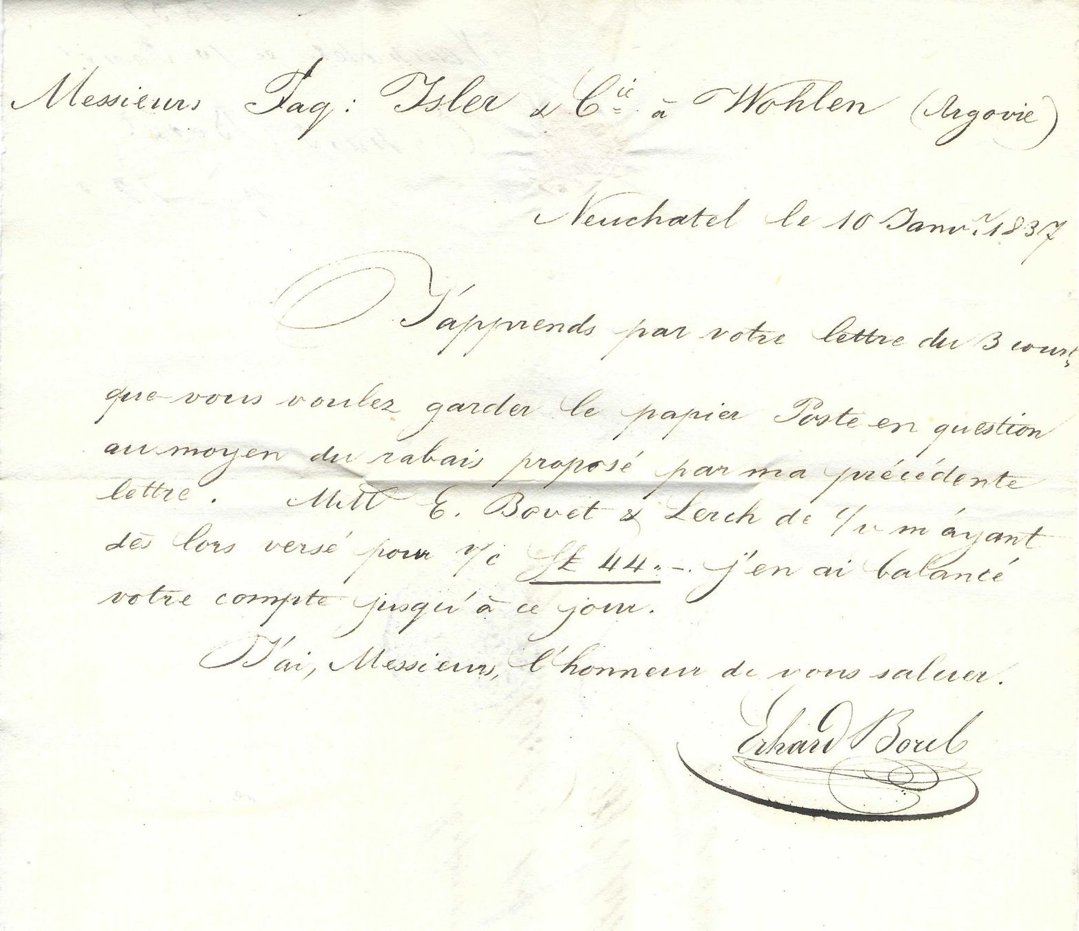 Tutti i francobolli: Faltbrief Neuchâtel - Wohlen  1837 – Usato da Wildhaus venduto da Brunphil 1