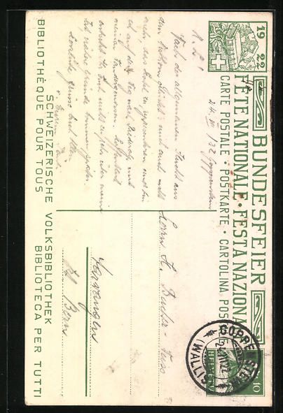 Cartoline postali: Schweizer Bundesfeier 1922, Schweizerisc – Usato da Berlin venduto da bartko-reher 1