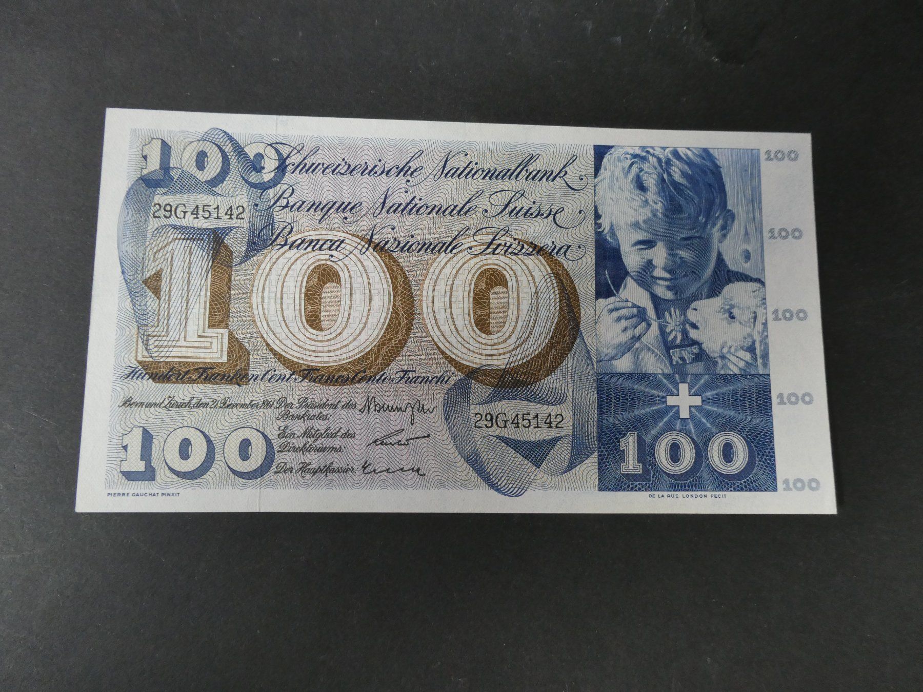 Billets de banque: Schweiz 1961, 100 Franken   bankfrisch – D'occasion à Hinterforst par Rohusri