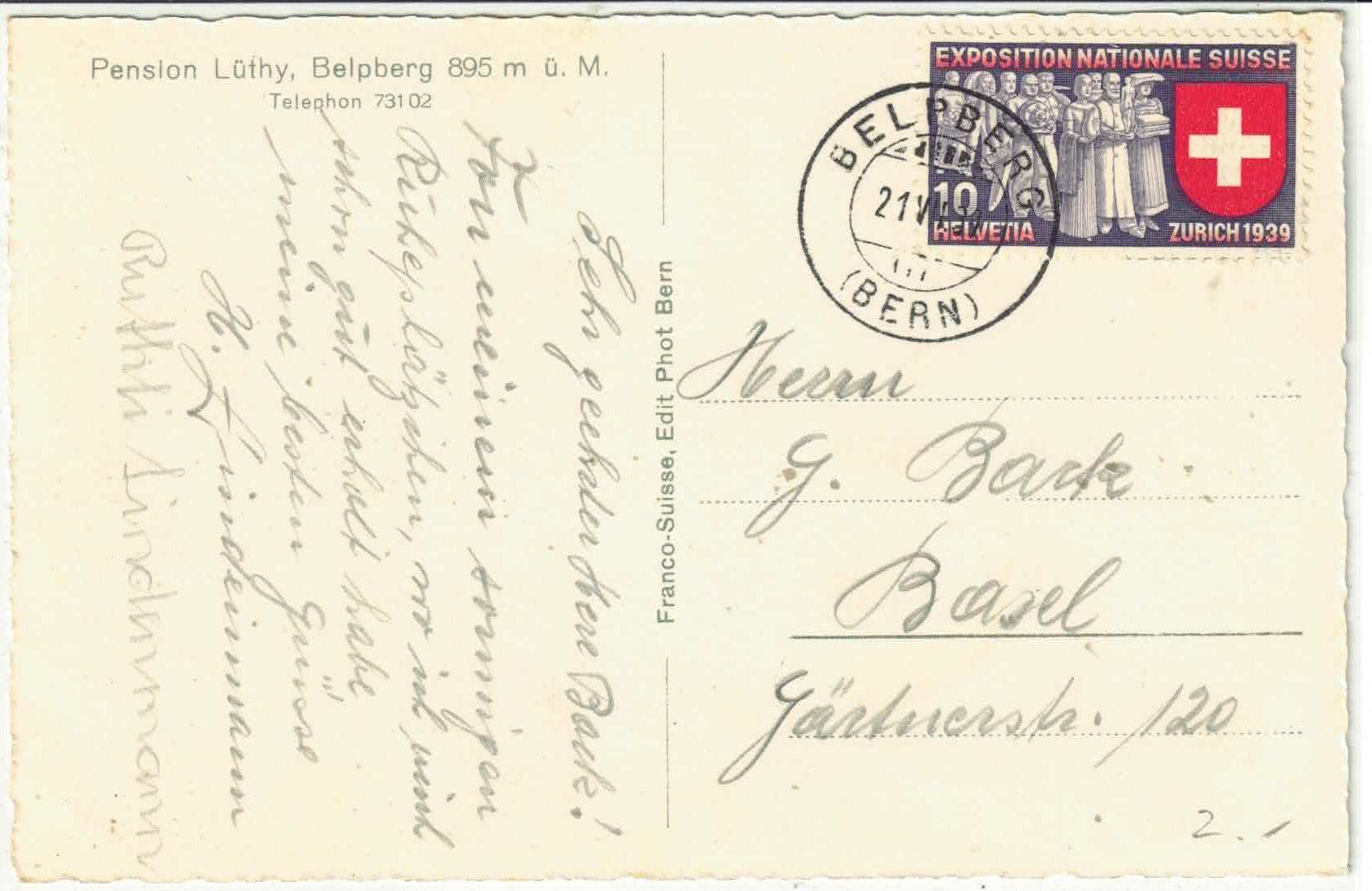 Cartoline postali: Pension Lüthy - Belpberg – Usato da Ettingen venduto da Kartenplanet 1