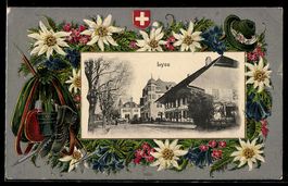 Lyss, Strassenpartie mit Gasthof, Wappen