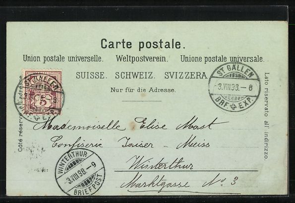 Cartoline postali: Mondschein-Lithographie St. Gallen, Walh – Usato da Berlin venduto da bartko-reher 1