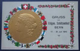 Postkarte *, 'Gruss vom Eidg.Schützenfest Bern, 1910