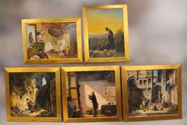 5 alte Ölgemälde, anonym, nach Franz Carl Spitzweg
