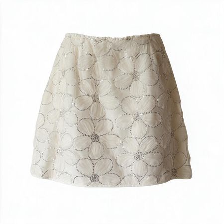 SHEIN Mini Skirt  white with flower sequins size M