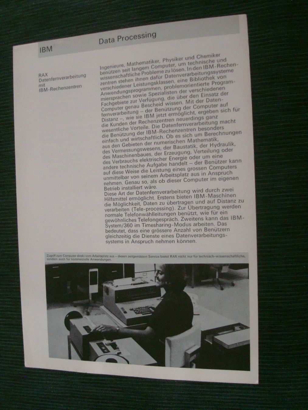 Dokumente: IBM Data Processing RAX Datenfernverarbeitung Prospektblatt – Gebraucht aus Neuenegg von flohcante